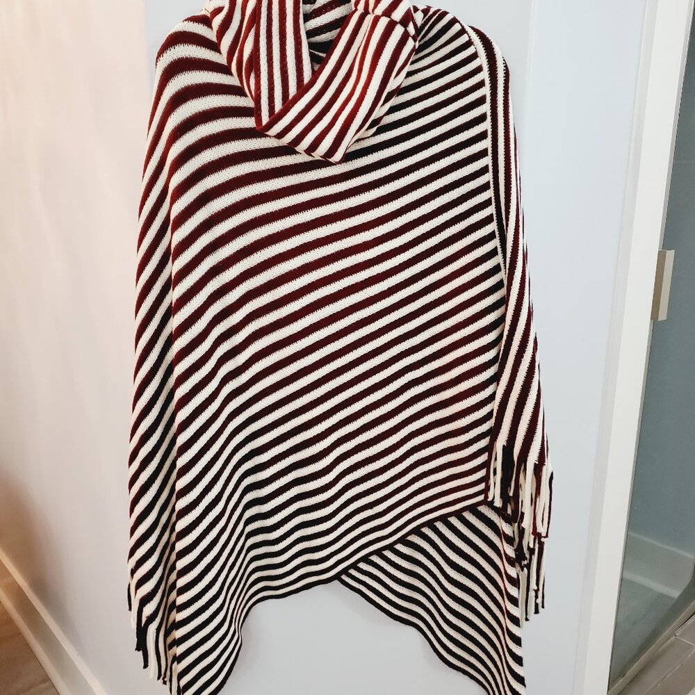 Cowl Neck Sweater Poncho - Burgundy Cream